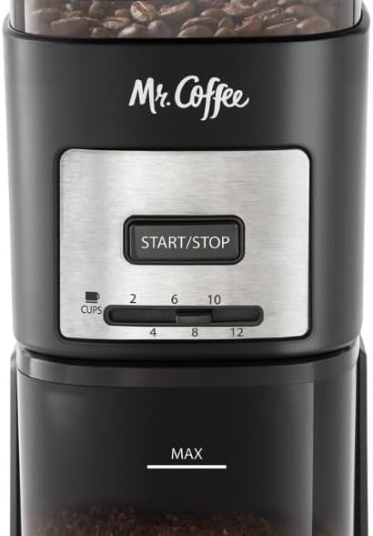 Mr. Coffee Automatic 12 Cup Burr Mill Coffee Grinder with 12 Custom Grinders, Black / Stainless Trim - Image 7