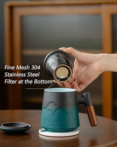 ZENS Tea Mug with Infuser and Lid & Coaster for Tea Steeper, 15oz Green - Image 3