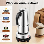 Coffee Pot with Electric Stove, Stainless Steel Moka Espresso Pot Maker, Induction Italian Coffee Machine for Offices, Restaurants, Lounge Bars, Cafes (300, Milliliters) - Image 7