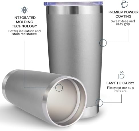 Volhoply 20oz Stainless Steel Tumbler with Lid and Straw Bulk 8 Pack,Double Wall Insulated Travel Iced Coffee Mug Fits Cup Holder,Powder Coated Cups for Hot/Cold Drinks,Gifts for Women（Gray,8 Set） - Image 4