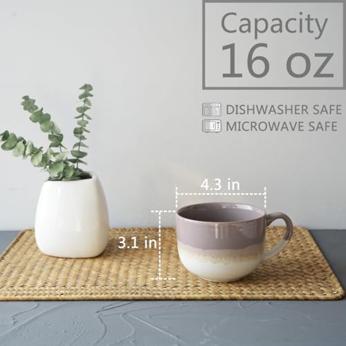 Bosmarlin Ceramic Coffee Mug Set of 4, 16 Oz, Jumbo Latte Mugs, Dishwasher and Microwave, Unique Reactive Glaze (Purple, 16 Oz) - Image 2
