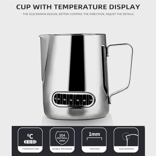 12/20oz Milk Frothing Pitcher with Temperature Display Stainless Steel Frother Jug Cup for Latte Art Barista(600ml 20oz) - Image 3
