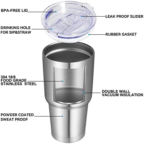 DOMICARE 30 oz Tumbler with Lid and Straw, Stainless Steel Tumblers Bulk, Insulated Vacuum Double Wall Travel Coffee Mug, Durable Powder Coated Tumbler Cups (Stainless Steel, 12) - Image 4