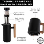 HASTINGS 40 Oz Pour Over Coffee Maker Set with Double Layer Reusable Stainless Steel Filter 8-Cup and Wood Handle - Dual Wall Heat Resistant Drip Coffee Brewer, Pour Over Coffee Dripper Carafe, Black - Image 2
