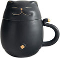 HEER Ceramic Black Cat Tea Cup 10oz with Infuser and Lid, Black by HEER