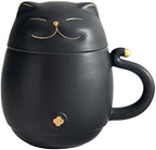 HEER Ceramic Black Cat Tea Cup 10oz with Infuser and Lid, Black by HEER