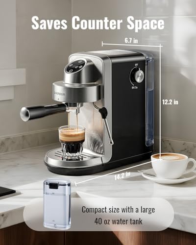 SHARDOR 20 Bar Espresso Machine, Touchscreen Expresso Coffee Machines with Steam Milk Frother for Home, Espresso Coffee Maker for Cappuccino, Latte, 40oz Removable Water Tank, Silver & Black - Image 6