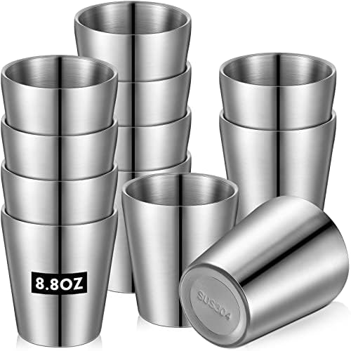 Amyhill 12 Pack Stainless Steel Cups Double Wall Insulated, Silver, 8.8 oz by Amyhill