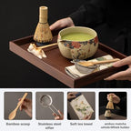 Matcha Set, 8-Piece Antique Pottery Ceremony Kit with Flame Blush Glaze, Gold Tracing, Bamboo Whisk & Chawan for Japanese Tea (Colour 2) - Image 2
