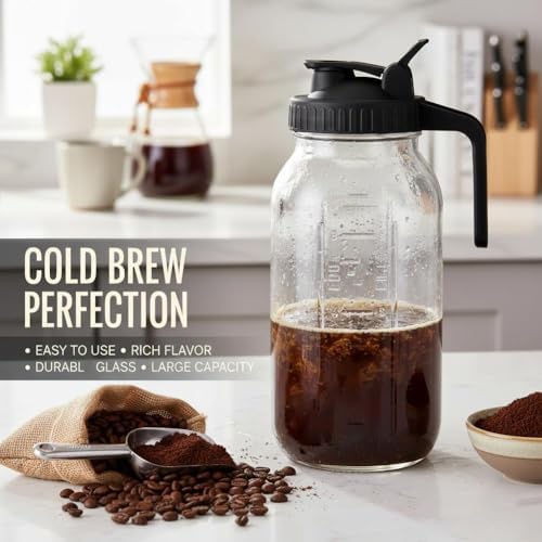 Cold Brew Coffee Maker with Stainless Steel Filter, Pour Spout Handle Lid, LeakProof Heavy Duty Glass Pitcher for Iced Coffee,Lemonade,Ice Tea & Fruit Drinks - Image 4