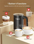 Milk Frother and Steamer, PARIS RHÔNE Automatic Warm and Cold Milk Foamer, Electric Stainless Steel Frother for Coffee, Milk Warmer, Foam Maker for Latte, Cappuccino, Macchiato (Black 300ML) - Image 2