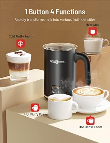 Milk Frother and Steamer, PARIS RHÔNE Automatic Warm and Cold Milk Foamer, Electric Stainless Steel Frother for Coffee, Milk Warmer, Foam Maker for Latte, Cappuccino, Macchiato (Black 300ML) - Image 2