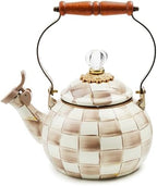 MACKENZIE-CHILDS Whistling Tea Kettle, Brown-and-White Mocha Check by Unknown
