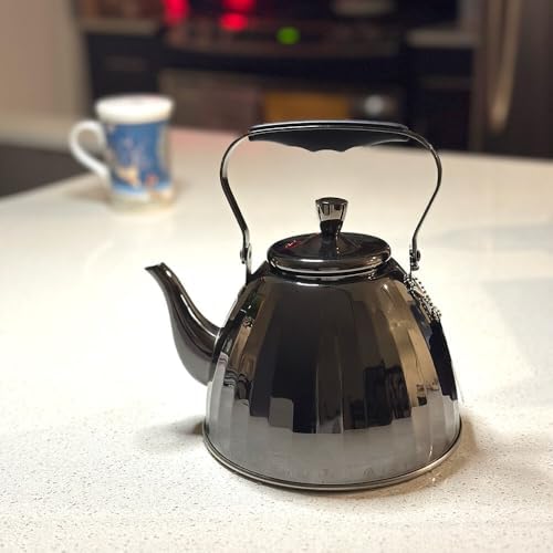 Stainless Steel Kettle with Tea Infuser in Gift Box 1.1 Qt (1 L) Stovetop Kettle with Removable Strainer, Kitchen Tea Pot for Stove Top, Induction Safe (Black 1.6 Qt (1.5)) - Image 2