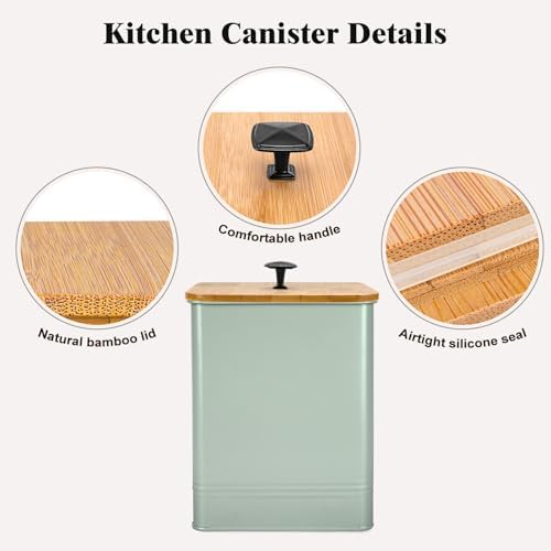 Kitchen Canisters Set of 3, Metal Flour Sugar Storage Containers with Airtight Lids-Canisters Sets for Kitchen with Customizable Chalkboard Labels & Marker Pen-Spice, Coffee Storage Jars(Saga Green) - Image 5
