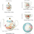 fanquare 21 Piece Vintage Green Floral Porcelain Tea Set for Adults - Image 6