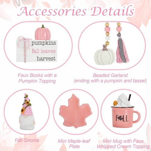 Fall Decorations for Home, 8Pcs Farmhouse Pink Fall Tiered Tray Decor Set - Image 3