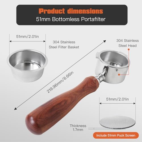 51mm Bottomless Portafilter with Double Shot Filter Basket and 51mm Espresso Puck Screen for CM5418 & 3700 Essential Espresso Machines, Stainless Steel - Image 3