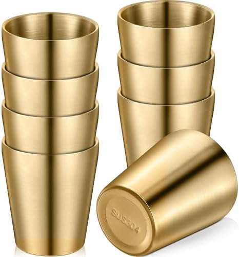 Mimorou 8 Pack Stainless Steel Insulated Cup 10 oz Metal Tumbler Double Wall Vacuum Water Glasses Camping Reusable Mugs BBQ Home Office Party Coffee(Gold) by Mimorou