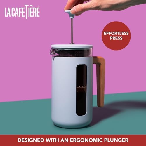 La Cafetière Pisa 8 Cup Cafetière In Sky Blue, Durable Stainless Steel Plunger, Heat Resistant French Press With Stylish Natural Wood Handle, Versatile Coffee And Tea Plunger, 1L - Image 4