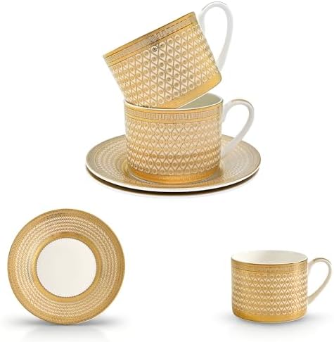 Luxury White & Gold Embossed Tea Cups and Saucers with Teapot, Sugar Bowl, & &Creamer, Vintage European Porcelain Coffee Set for Tea Party, Wedding, Gift (Gold, 4pcs/set) - Image 7
