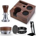 58.5mm Espresso Barista Kit – Walnut Espresso Press Tool Tamper, Espresso Distributor, Tamping Box, Dosing Funnel, Puck Screens, and WDT Tool by KNODOS
