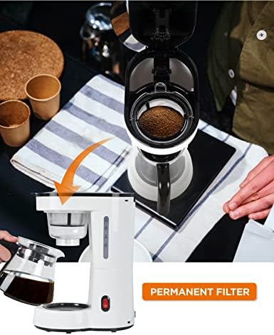 Commercial CHEF 5-Cup Small Drip Coffee Maker with 0.75L Water Tank, Drip Coffee Maker with Pour Over Filter, Glass Carafe, Brews in 6 Minutes, CHCP05W, White - Image 5