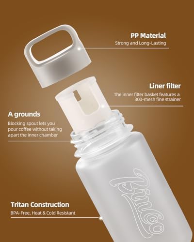 Bincoo Cold Brew Coffee Maker, 300ml (10oz) Portable Cold Brew Bottle with Tritan Material coffee cups mug Leak-Proof Travel Cold Brew Pitcher for Home Office Camping (Matte Version) - Image 3
