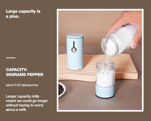 Electric Pepper Grinder and Salt Mill Set - Large Capacity USB Rechargeable Automatic Grinder with Dual LED Lights, One-Handed Operation & Slide Cover - Brushed Stainless Steel - Image 5