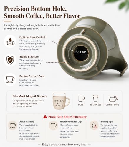 Gomakren Pour Over Coffee Maker Ceramic Coffee Dripper, Single-Hole Cone & French Butter Crock, Soft Spreadable Butter Dish with Water Seal - Image 6