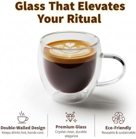 Casafoyer 9 Oz Double Wall Glass Coffee Cups Set of 4, Borosilicate Espresso Mugs - Image 3