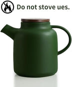 Yundu 1500ml / 50 oz Ceramic Teapot with Infuser & Wood Lid - Matte Green, Loose Leaf Tea Pot with Removable Strainer, Large Capacity - Image 3