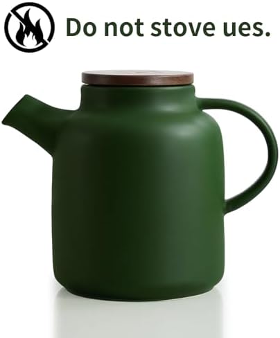 Yundu 1500ml / 50 oz Ceramic Teapot with Infuser & Wood Lid - Matte Green, Loose Leaf Tea Pot with Removable Strainer, Large Capacity - Image 3