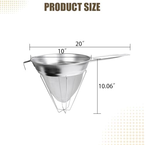 10" Chinois Strainer,18/8 Stainless Steel Conical Fine Mesh Bouillon Sieve - Image 2