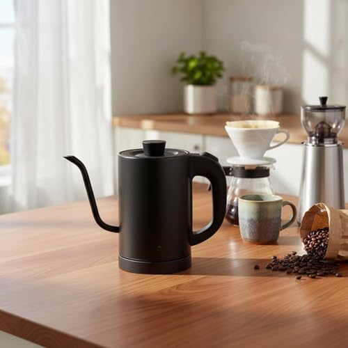 Electric Kettle Gooseneck Kettle Pour Over Kettle Hot Stainless Steel Interior With Consistent And 1000W Base Heating Suitable for morning coffee afternoon tea small household use, Bronze - Image 5