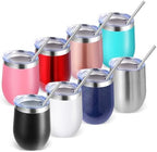 Volhoply 12oz Stainless Steel Wine Tumbler with Lid Bulk 8 Pack,Double Wall Vacuum Stemless Wine Glasses,Reusable Metal Travel Coffe Mug with Straw,Insulated Cups Gifts for Women,Christmas（Mix,8 Set） by LiveFully%EF%BC%8CDrinkFreely%E2%80%94KeepGoingwithVolhoply%EF%BC%81