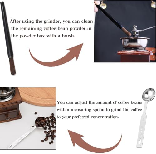 Customizable Wooden Manual Coffee Grinder Set Hand Crank Mill with Removable Bin Dust Cover & Scoop Personalized Nameplate Gift for Camping, Home, Travel - Image 6