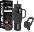 Coldest Tumbler with Handle and Straw - 100% Leak Proof Insulated Tumbler with Lid and Straw (3 Lids) - Stainless Steel Tumblers for Women & Men - Cup Holder Friendly Base, 36 oz (Stealth Black) by Coldest