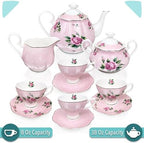 BTaT- Floral Tea Sets for Adults, 13 pcs, Service for 4, Pot (38 oz) & Cups (8 oz) with Saucers, Pastel Pink Floral Design with Gift Box, Porcelain Tea Set for Adult, Dishwasher Safe - Image 3
