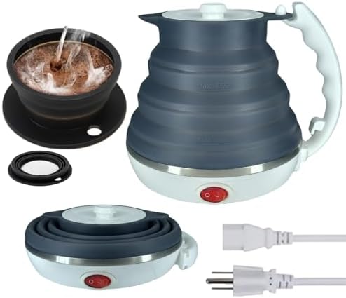 Travel Electric Kettle Small, Collpasible Electric Kettle, Portable Tea Kettle + Paperless Collapsible Pour Over Coffee Dripper, Travel Pour Over Coffee Maker Camping Single Cup (Black) by Unknown
