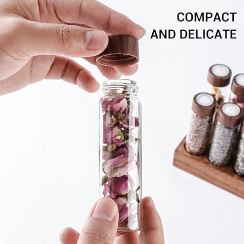 Agatige Coffee Bean Storage Tubes, Wooden Rack Transparent Espresso Bean Container Mini Bottles Jars with Funnel for Fresh Coffee, Tea, and Dried Flower (6 Holes) - Image 3