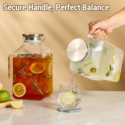 2 Pack 1 Gallon thickened Square Glass Pitcher with Lid, Classic Stripes Water Pitchers for Fridge, Borosilicate Glass Carafe for Hot/Cold Brew Drink, Extra Large Jug with Handle for Iced Tea, Coffee - Image 5
