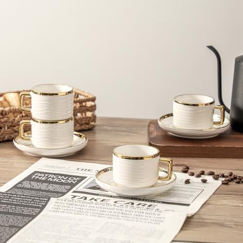 LETAOTAO Espresso Cups and Saucers Set of 4, 3oz Mini Demitasse Mugs - Image 7