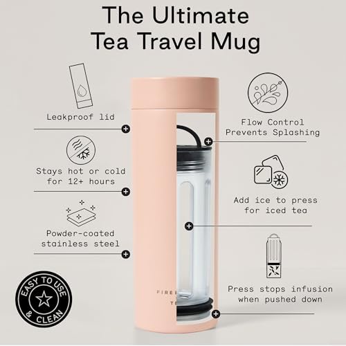 Firebelly Tea, Travel Tea Infuser Mug with Strainer, Insulated Tumbler for Loose Leaf Tea or Coffee, Leakproof Bottle for Hot or Iced Drinks, Stainless Steel Thermos with Lid, Salmon - Image 4