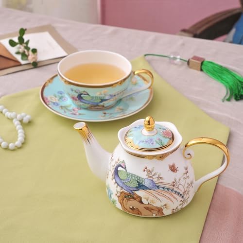 ACMLIFE Tea Set For One - Vintage Floral Bone China Tea Set for One Teapot fnd Cup Set, Bone China Teapot & Cup, 12 Oz, Blue and WhiteTea Set for Women for Gift(Light blue) - Image 4
