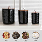 Ceramic Canisters Set, Black, Set of 3, Embossed Pattern - Image 6