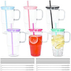 6Pcs 20oz Acrylic Tumbler with Handle, Plastic Cups with Lids and Straw by ICESIP
