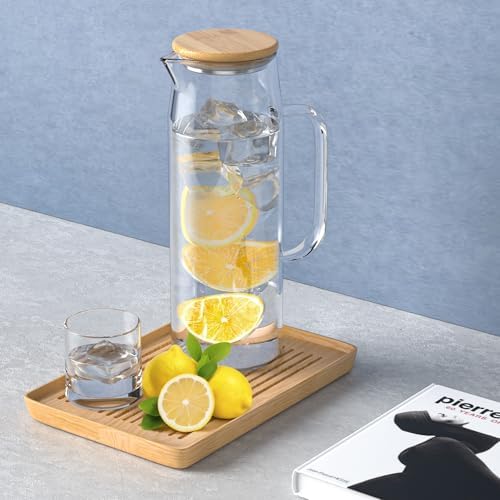 3 Sets Glass Pitcher with Lid, 50 oz / 1500 ml Water Carafe with Handles Hot Cold Beverage Water Jar Glass Jug (Bamboo lid) - Image 7