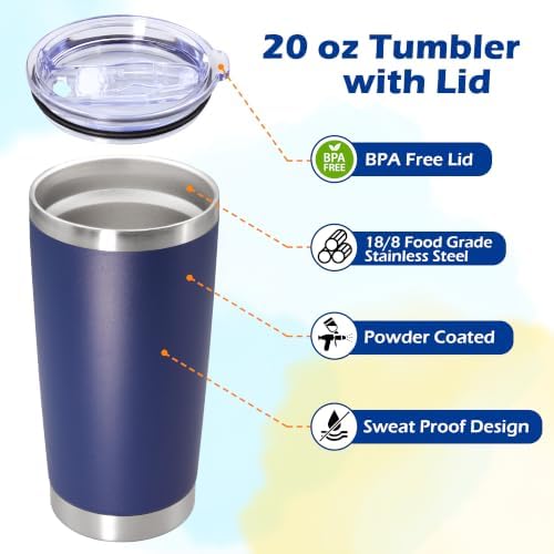 20oz Tumbler Insulated Tumblers Vacuum Coffee Mug with Lid Navy 12Pack - Image 3