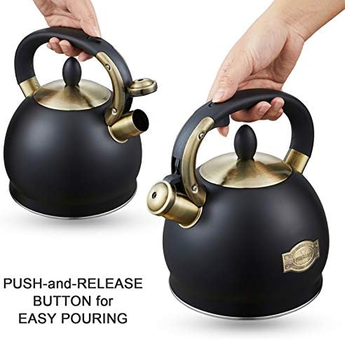 Stove Top Whistling Tea Kettle- Stainless Steel Teakettle Teapot with Ergonomic Handle 2.6 Quart(Black) - Image 3